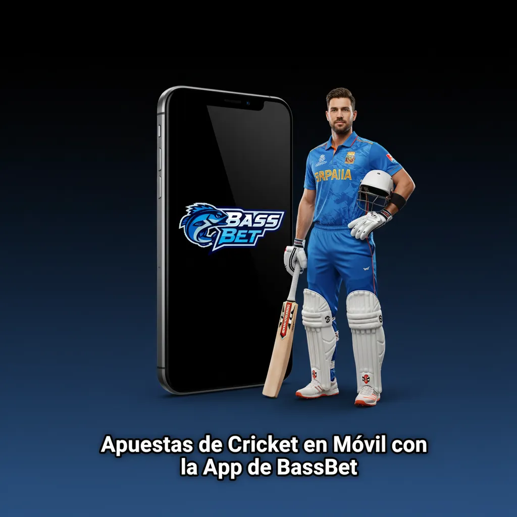 Móvil con la PWA de BassBet mostrando apuestas de cricket prepartido y en vivo, marcador, cuotas y Apuesta rápida.