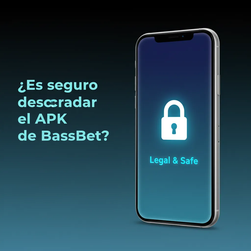 Móvil con candado, escudo SSL y sello de licencia; descargar el APK de BassBet desde el sitio oficial es seguro.