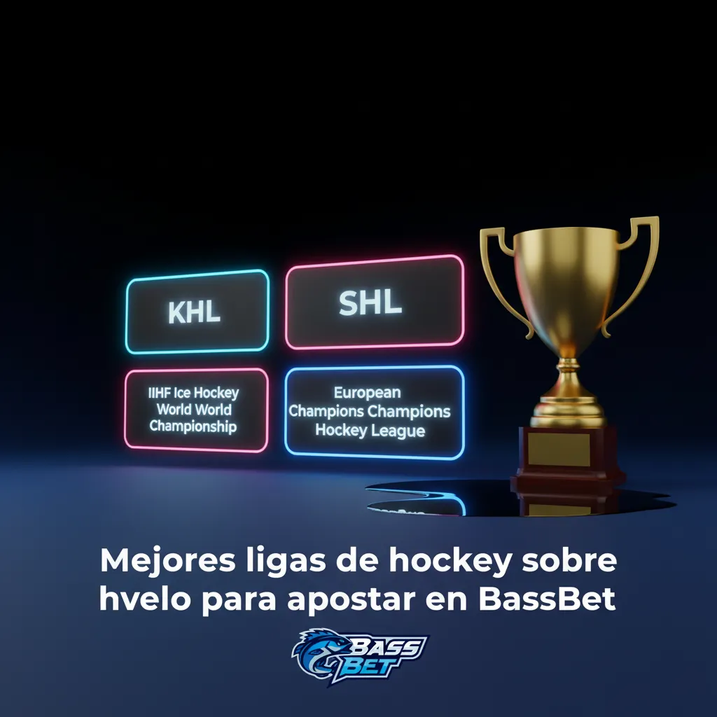 Infografía de BassBet: mejores ligas de hockey para apostar (NHL, AHL, SHL, Liiga, DEL, CHL, IIHF) y calendario octubre-abril