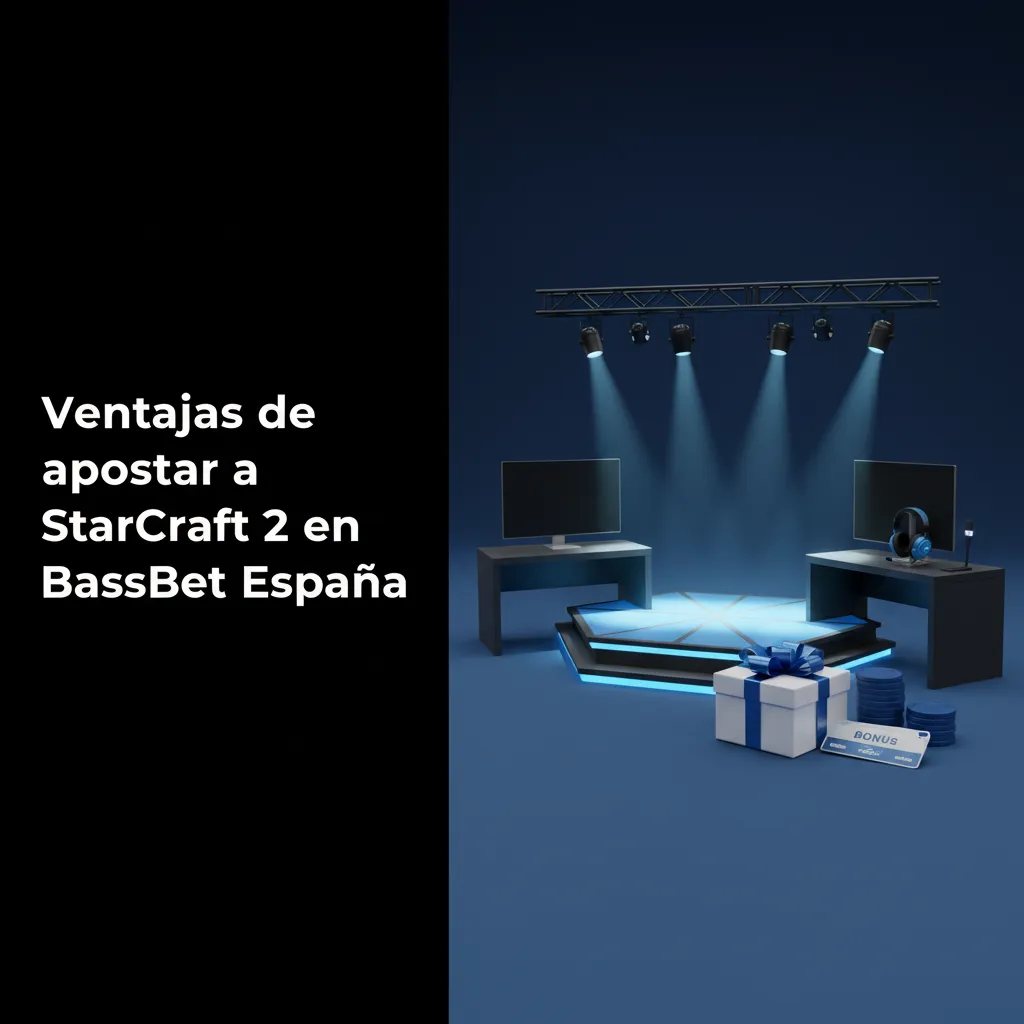 Infografía: ventajas de apostar a StarCraft 2 en BassBet España: bono 50% hasta 700€+50 tiradas, Bizum, soporte 24/7, app.
