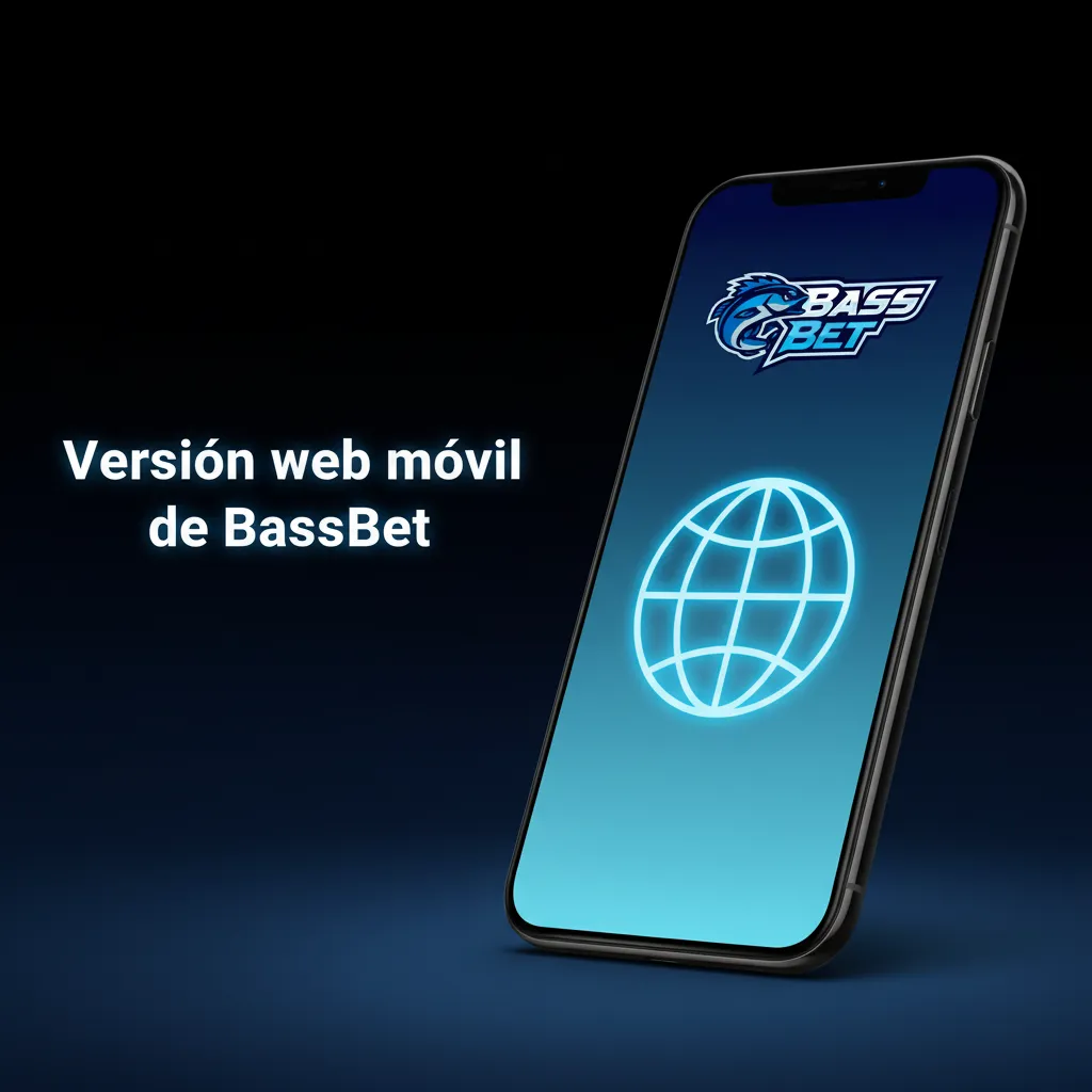 Interfaz de la versión web móvil de BassBet en smartphone y tablet, con apuestas, casino, pagos y soporte, sin instalación.